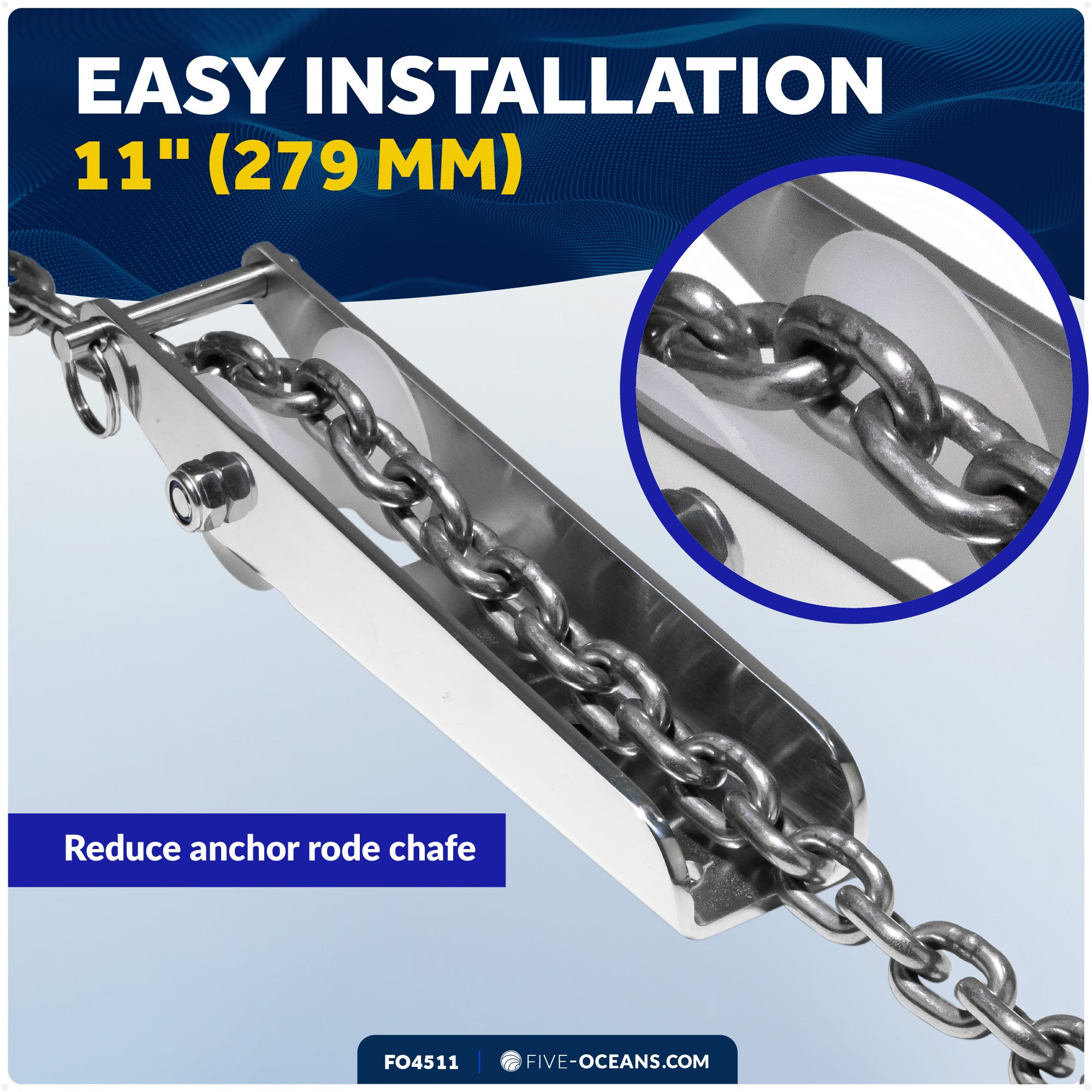 Fixed Anchor Bow Roller, Length11", Stainless Steel - FO4511