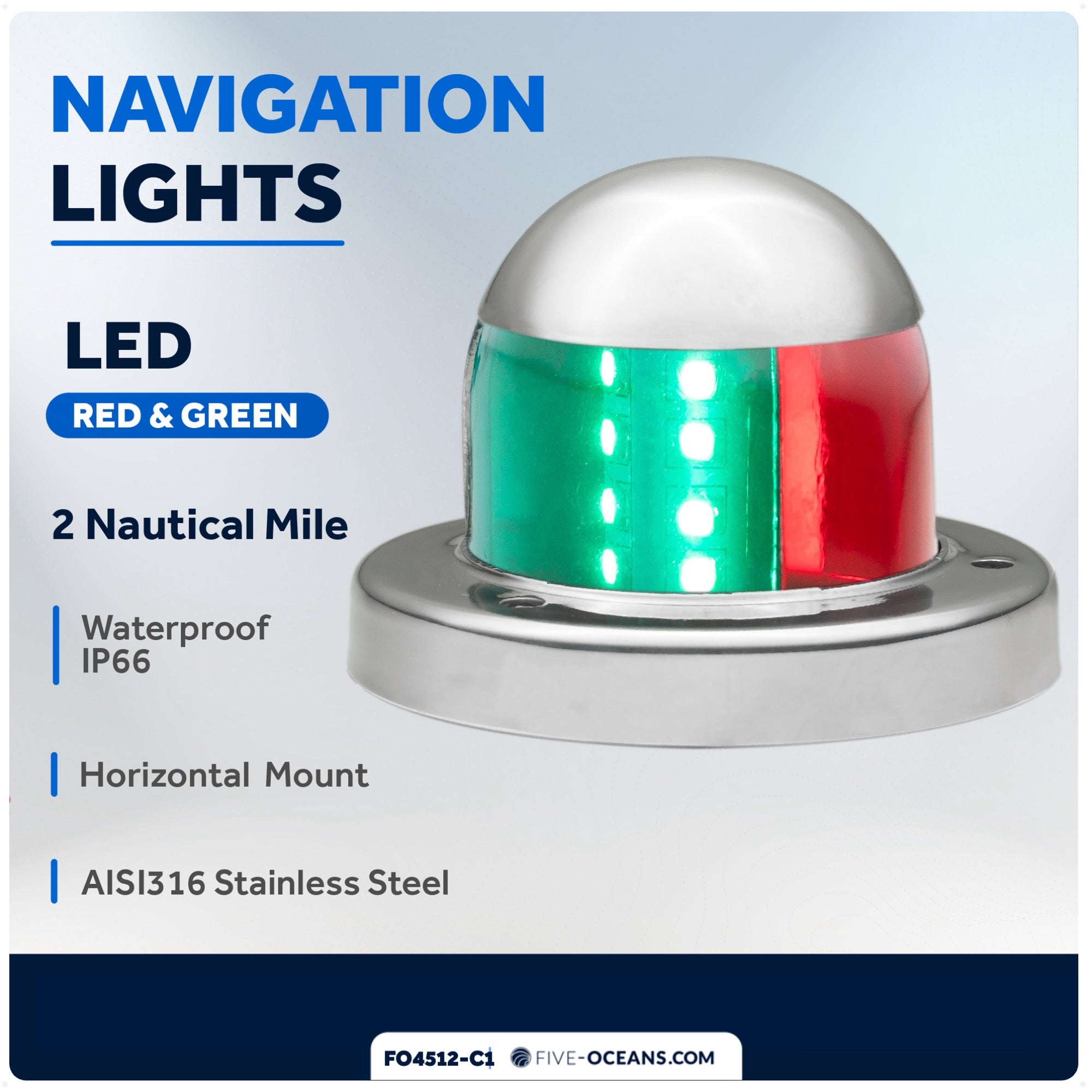 LED Bi-Color & Anchor Navigation Light Kit, 12V DC - 2NM - FO4512-C1 - Five Oceans
