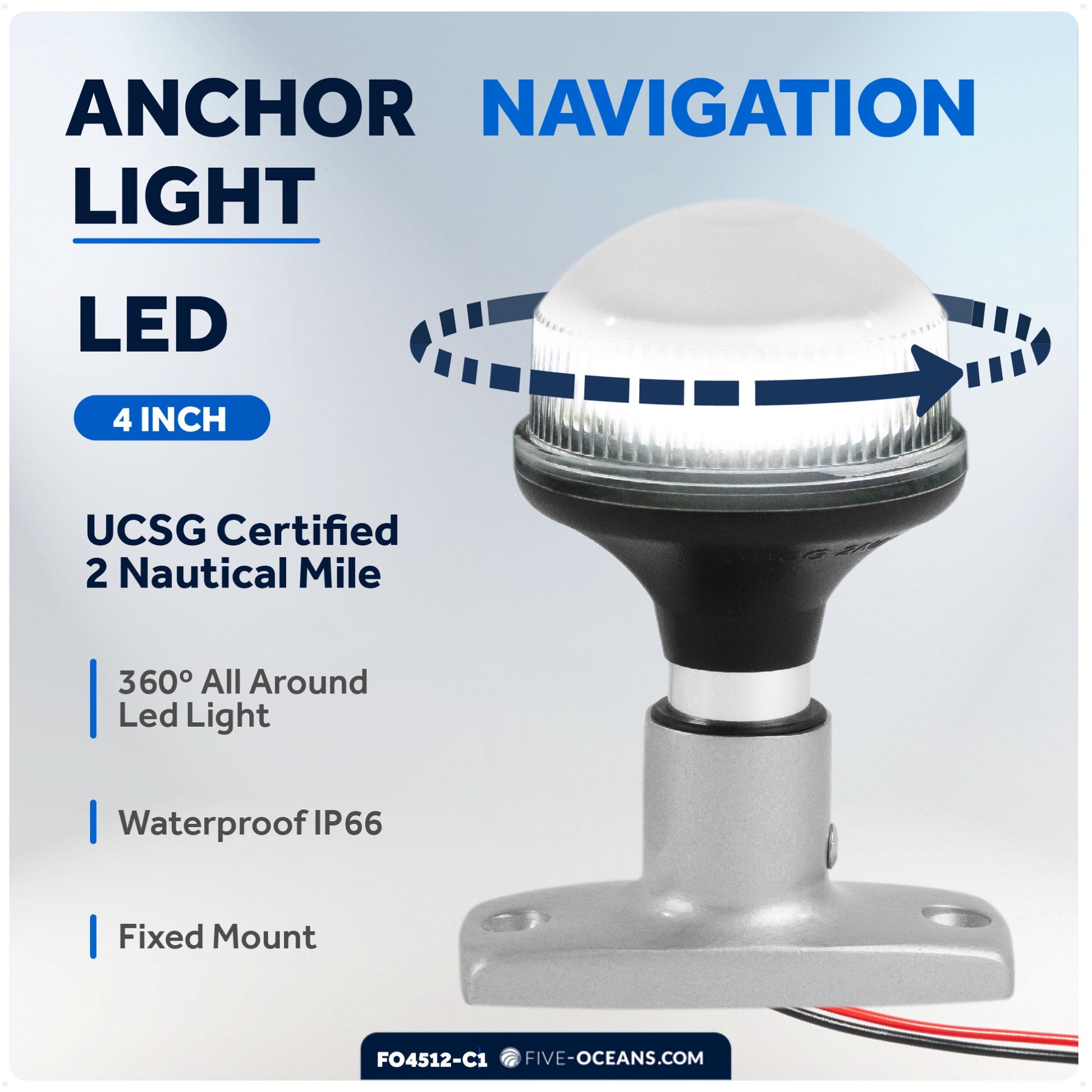 LED Bi-Color & Anchor Navigation Light Kit, 12V DC - 2NM - FO4512-C1 - Five Oceans