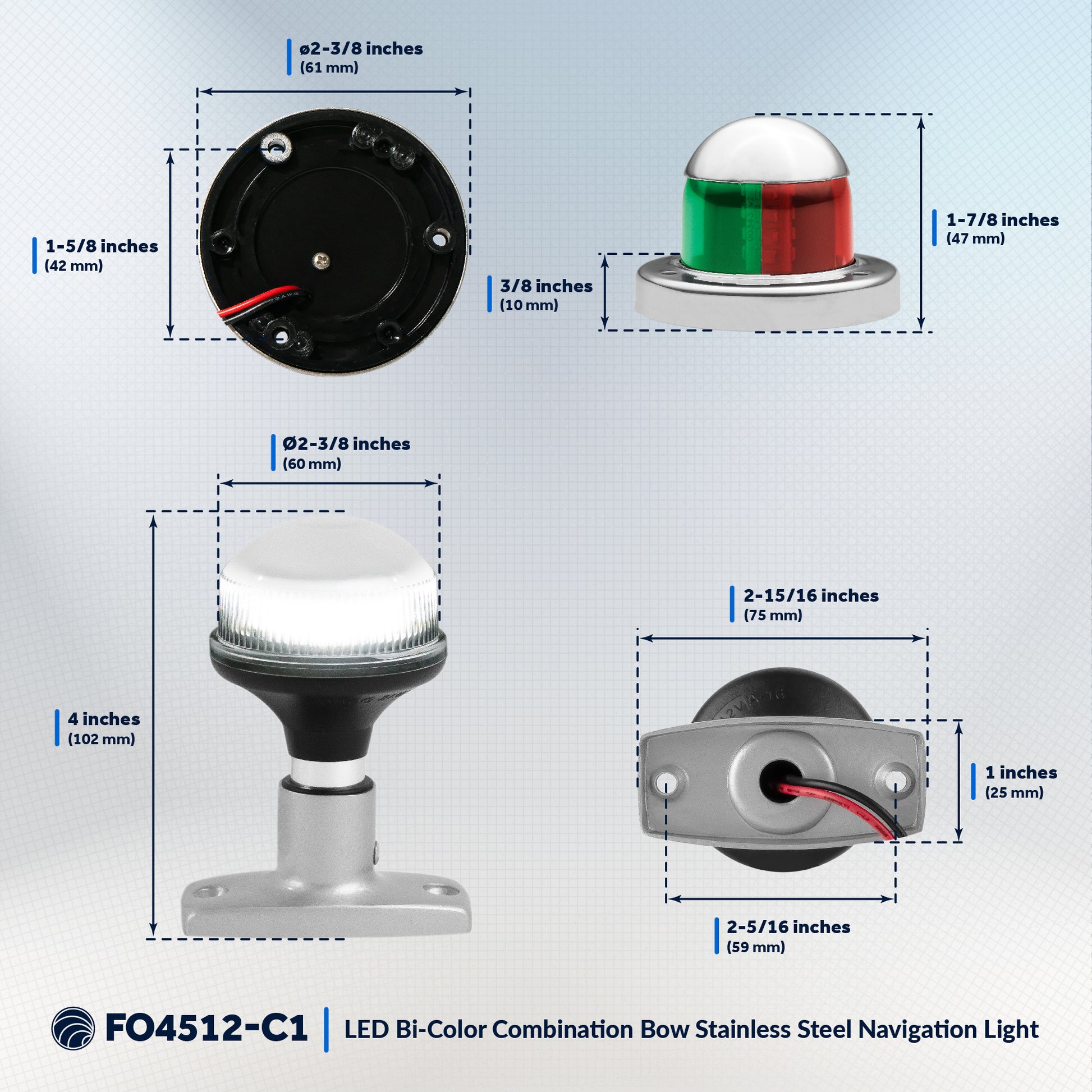 LED Bi-Color & Anchor Navigation Light Kit, 12V DC - 2NM - FO4512-C1 - Five Oceans