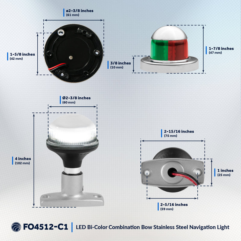 LED Bi-Color & Anchor Navigation Light Kit, 12V DC - 2NM - FO4512-C1 - Five Oceans