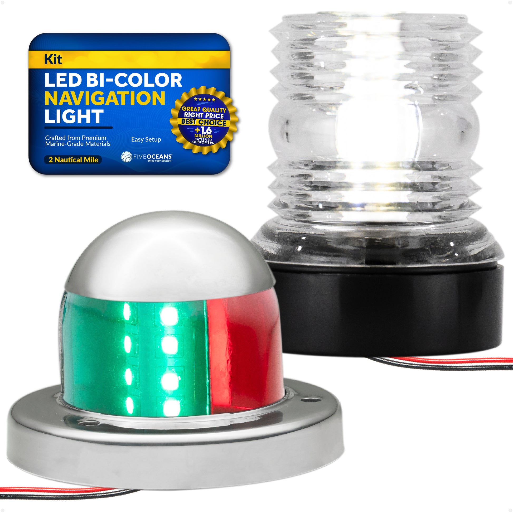 LED Bi-Color & Anchor Navigation Light Kit, 12V DC - 2NM - FO4512-C2 - Five Oceans