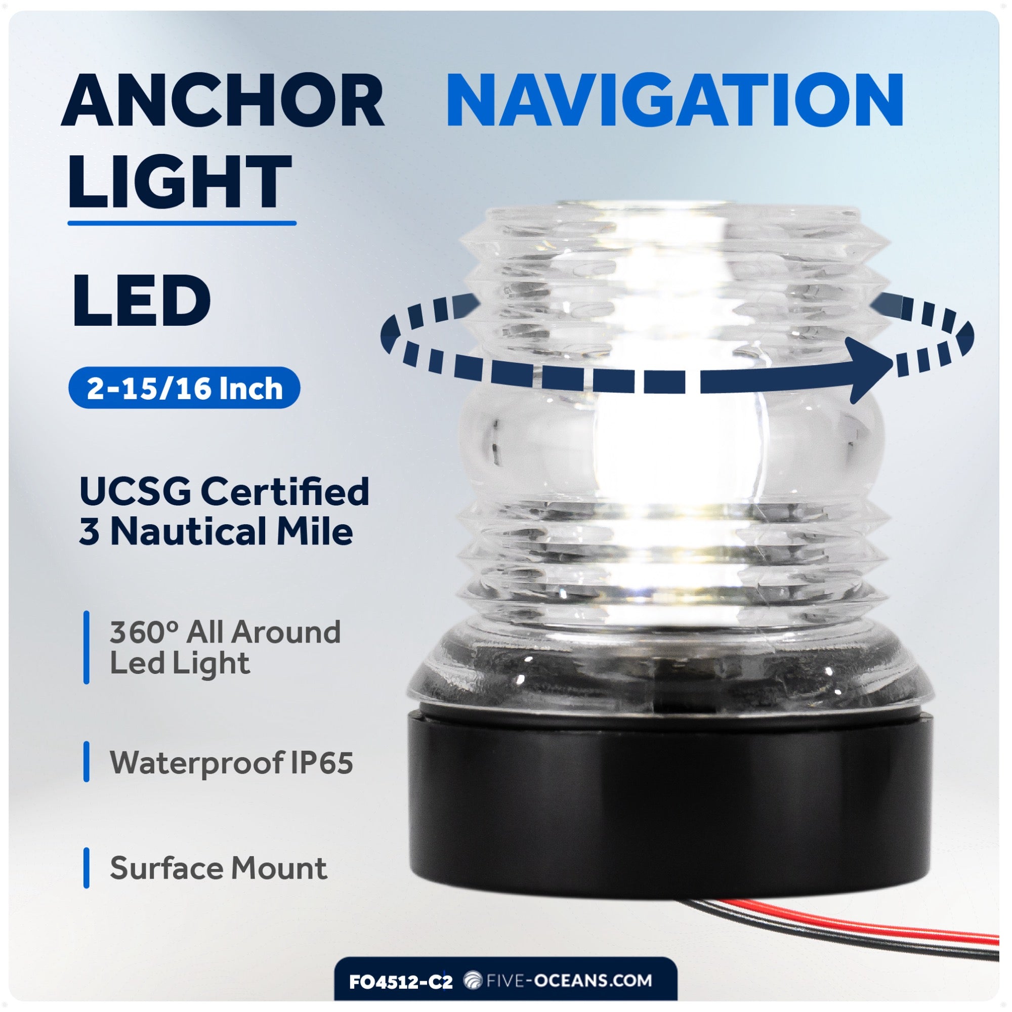LED Bi-Color & Anchor Navigation Light Kit, 12V DC - 2NM - FO4512-C2 - Five Oceans