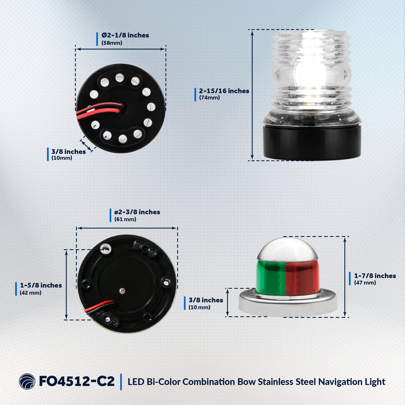 LED Bi-Color & Anchor Navigation Light Kit, 12V DC - 2NM - FO4512-C2 - Five Oceans