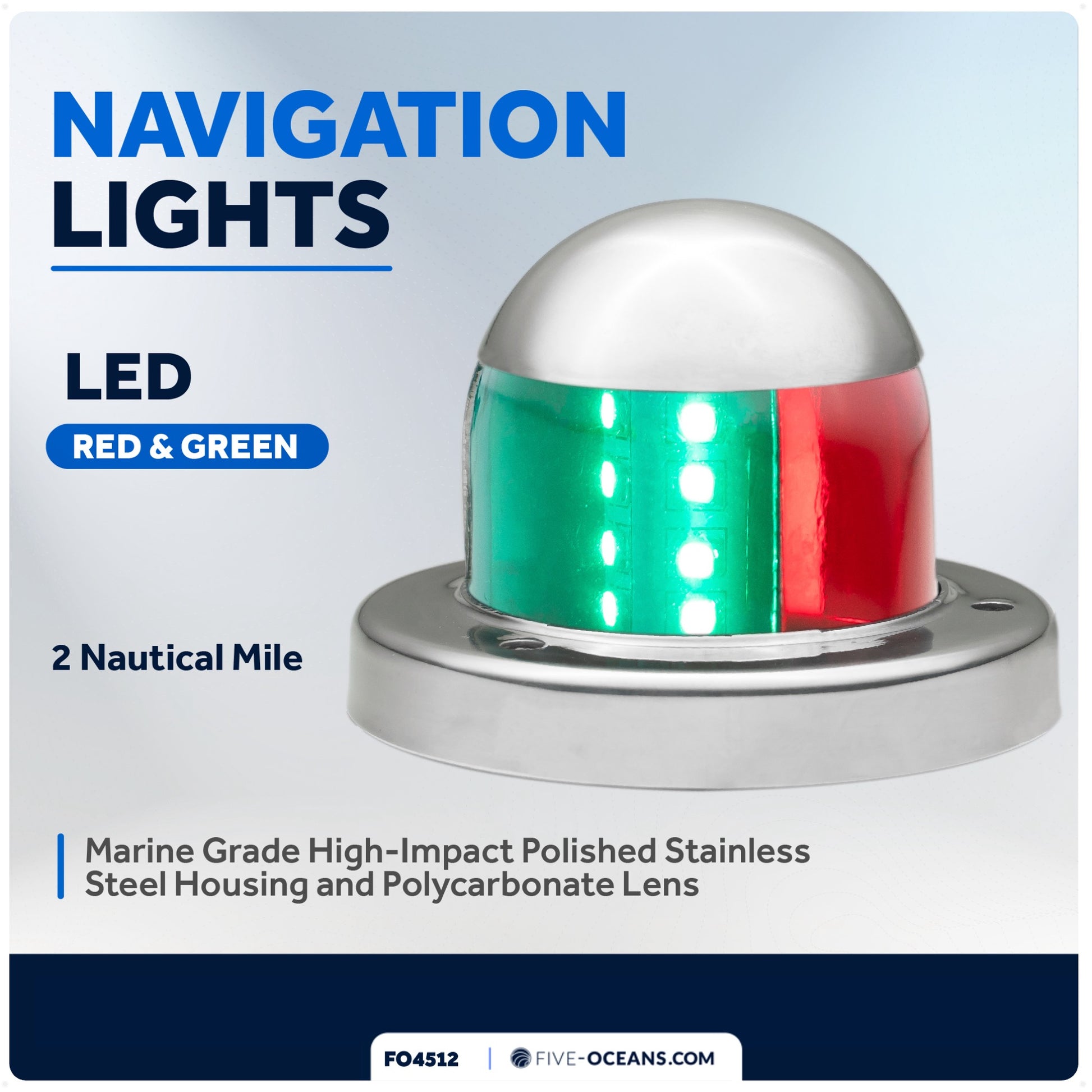 Navigation Lights, LED Red and Green, 2NM - FO4512 - Five Oceans