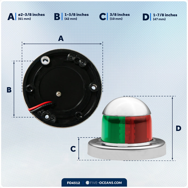LED Bi-Color Navigation Light, Horizontal Mount, 12V DC - 2NM - FO4512 - Five Oceans