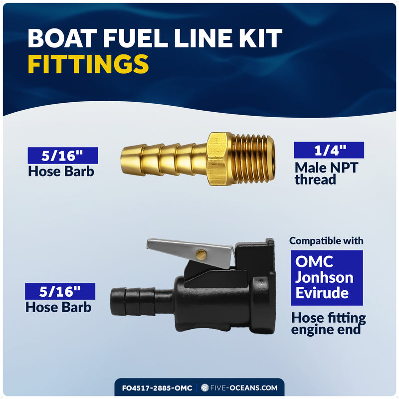 5/16" Fuel Line Assembly OMC / Johnson / Evinrude Outboards, EPA-CARB Approved
