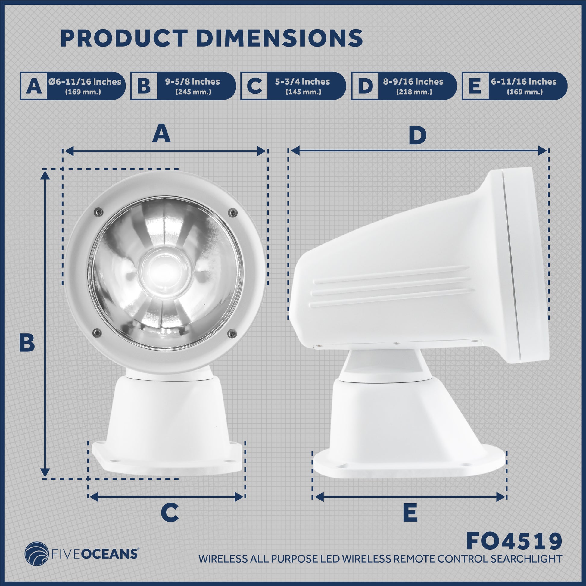Boat Spotlight, LED Wireless Remote Controlled 3500 LM, 12V DC - FO4519 - Five Oceans