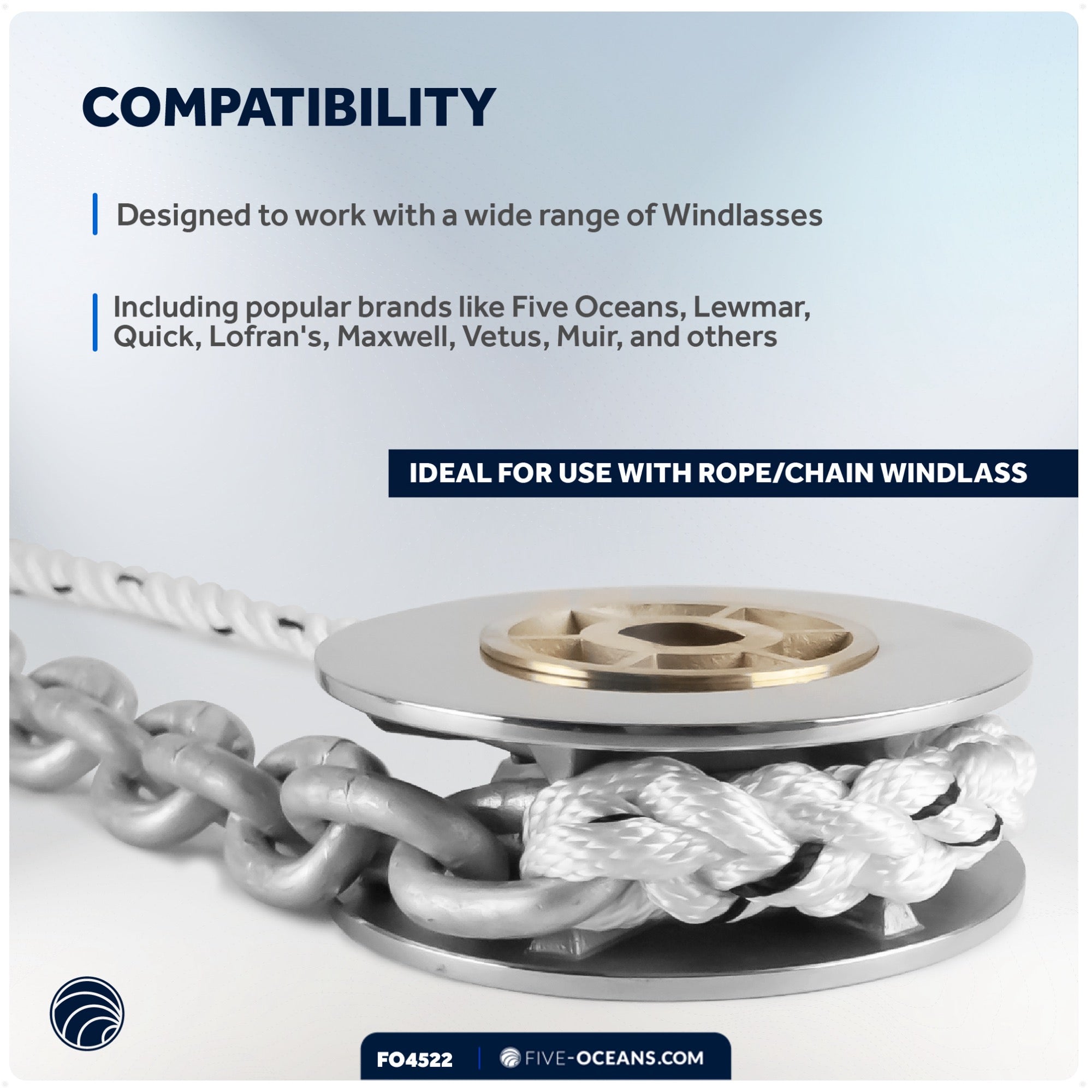 Windlass Anchor Rode, 1/2" x 150' Nylon 3-Strand Rope, 1/4" x 15'  G4 Hot-Dipped Galvanized Steel Chain - FO4522 - Five Oceans