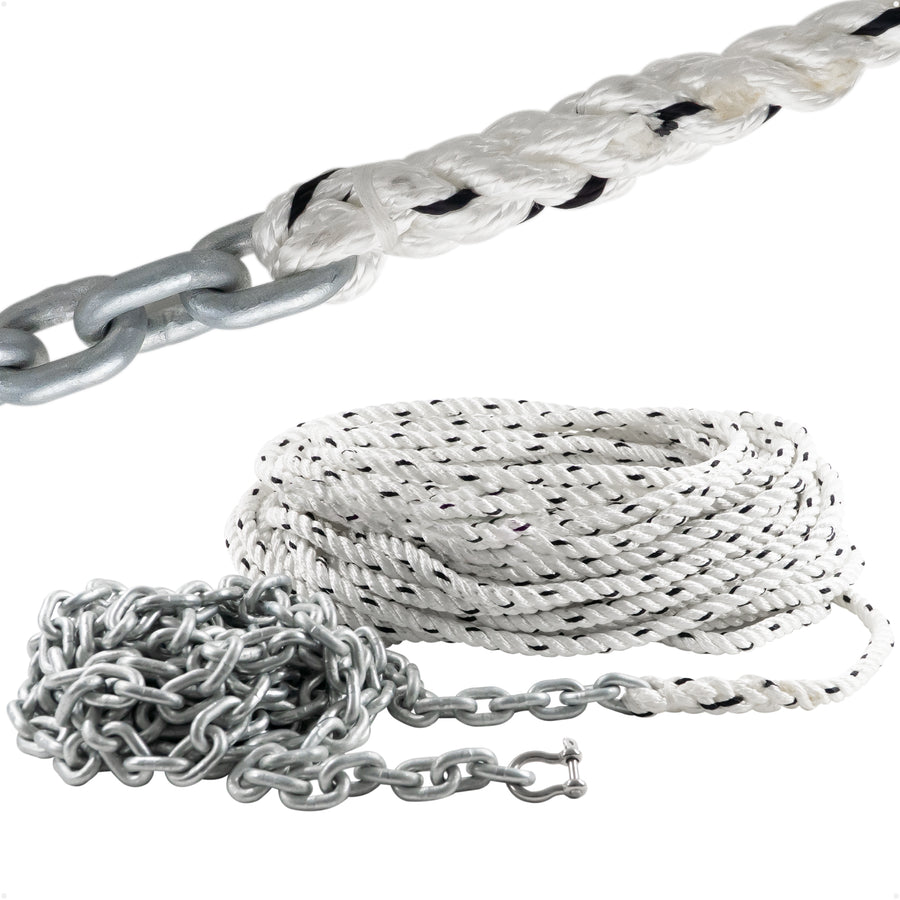 Windlass Anchor Rode - 9/16" x 300' 3-Strand Rope & 5/16" x 20' HTG4 Galvanized Chain, Hand-Spliced