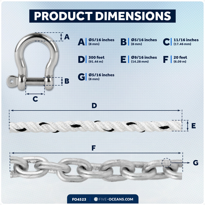 Windlass Anchor Rode - 9/16" x 300' 3-Strand Rope & 5/16" x 20' HTG4 Galvanized Chain, Hand-Spliced