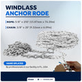 Windlass Anchor Rode, 5/8" x 250' Rope with 3/8" x 20' G4 Galvanized Chain - FO4525 - Five Oceans