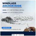 Windlass Anchor Rode, 1/2" x 200' Rope with 1/4" x 15' G4 Stainless Steel Chain - FO4528 - Five Oceans