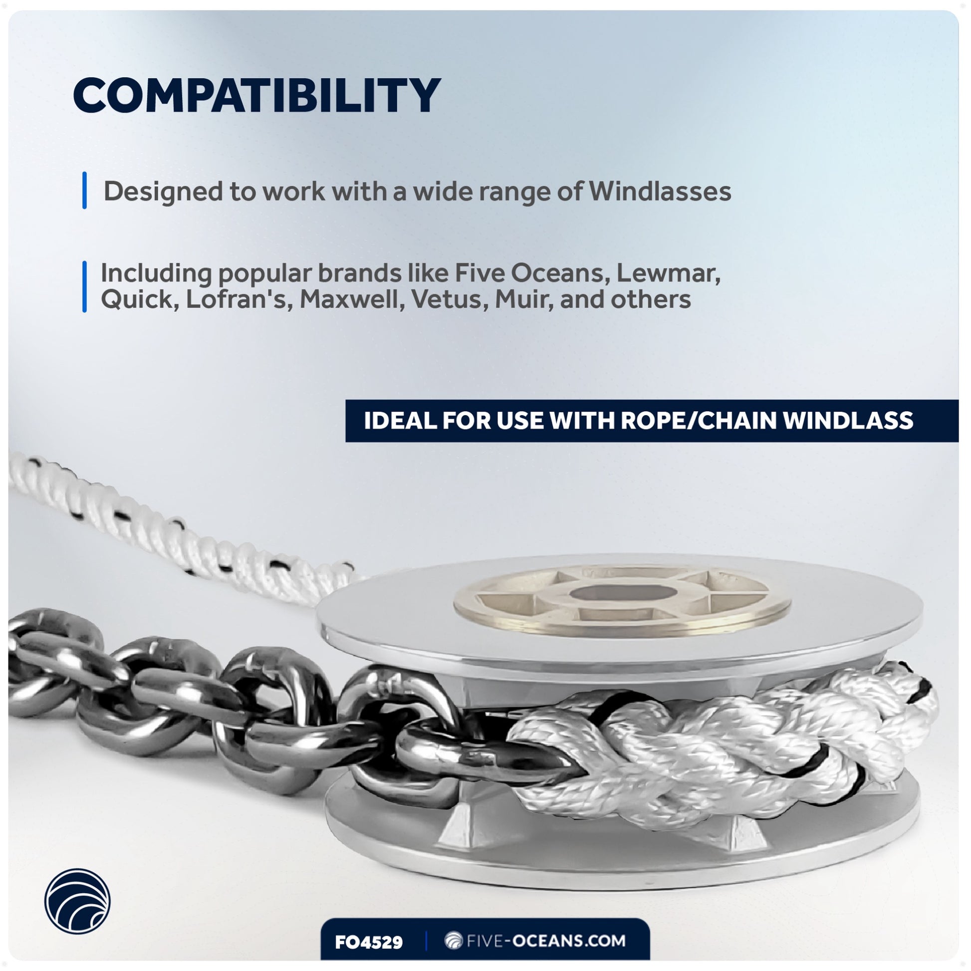 Windlass Anchor Rode, 1/2" x 250' Nylon 3-Strand Rope, 1/4 x 15' G4 Stainless Steel Chain - FO4529 - Five Oceans