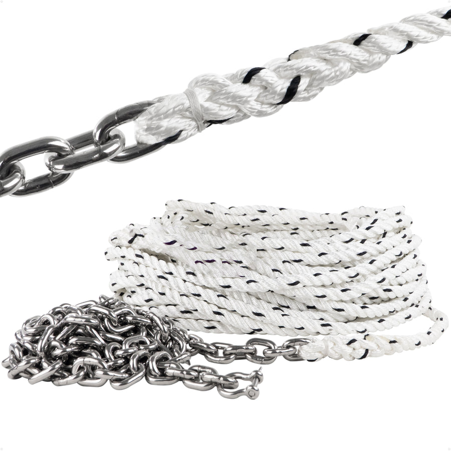 Windlass Anchor Rode - 9/16" x 250' 3-Strand Rope & 5/16" x 20' HTG4 Stainless Steel Chain, Hand-Spliced