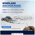 Windlass Anchor Rode, 9/16"x250' Rope with 5/16"x20' G4 Stainless Steel Chain - FO4532 - Five Oceans