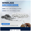 Windlass Anchor Rode, 9/16"x250' Rope with 5/16"x25' G4 Stainless Steel Chain - FO4533 - Five Oceans