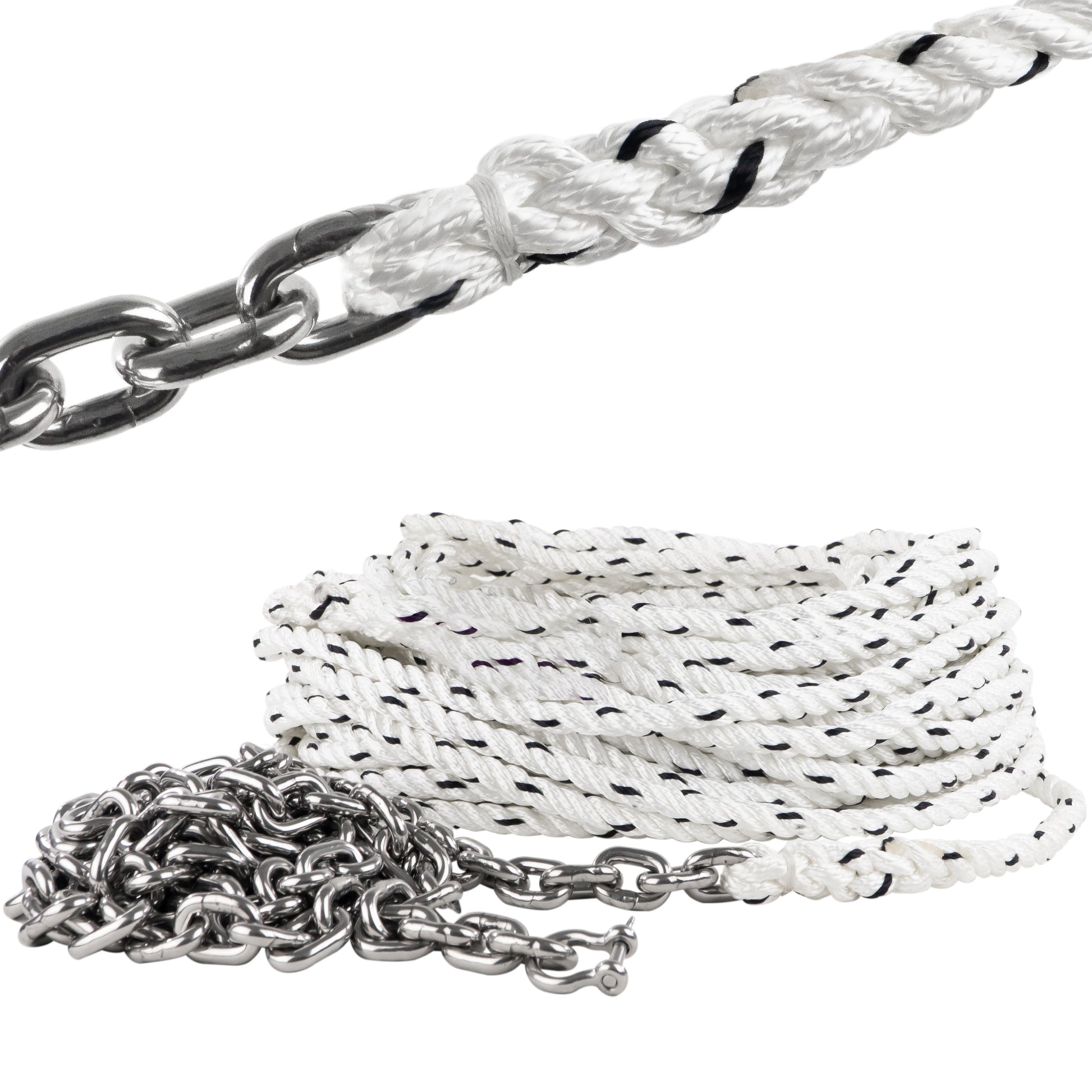 Windlass Anchor Rode, 5/8" x 200' Rope with 3/8" x 20' G4 Stainless Steel Chain - FO4534 - Five Oceans