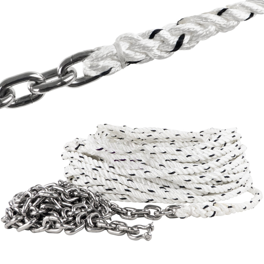 Windlass Anchor Rode, 5/8" x 200' Rope with 3/8" x 20' G4 Stainless Steel Chain - FO4534 - Five Oceans