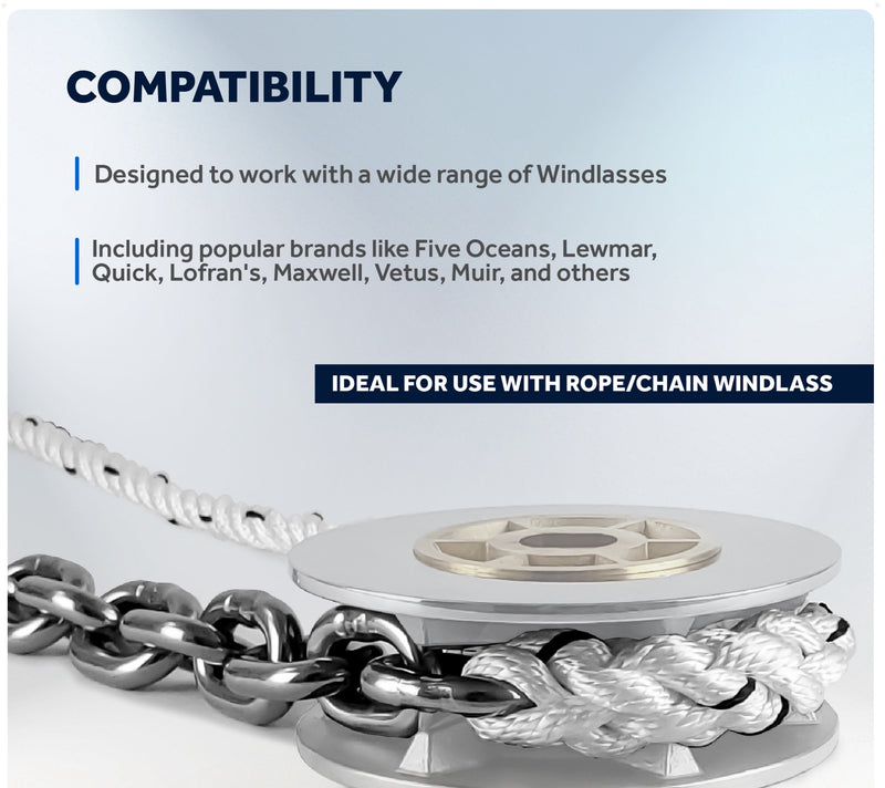 Windlass Anchor Rode, 5/8" 3-Strand Rope with 3/8" HTG4 Stainless Steel Chain - Five Oceans