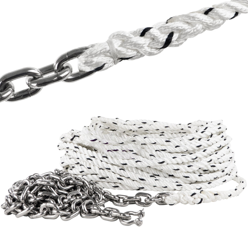 Windlass Anchor Rode, 5/8" x 250' Rope with 3/8" x 20' G4 Stainless Steel Chain - FO4535 - Five Oceans
