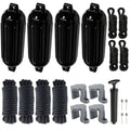 Pontoon Docking Kit - 4.5" x 16" Black Fenders with Dock Lines & Fender Clips, 4-Pack