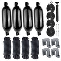 Pontoon Docking Kit - Black Fenders with Dock Lines & Fender Clips, 4-Pack
