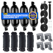 Pontoon Docking Kit - Inflatable Ribbed Fender, Black 4.5" x 16", Dock Lines and Fender Clips - FO4537-C1 - Five Oceans