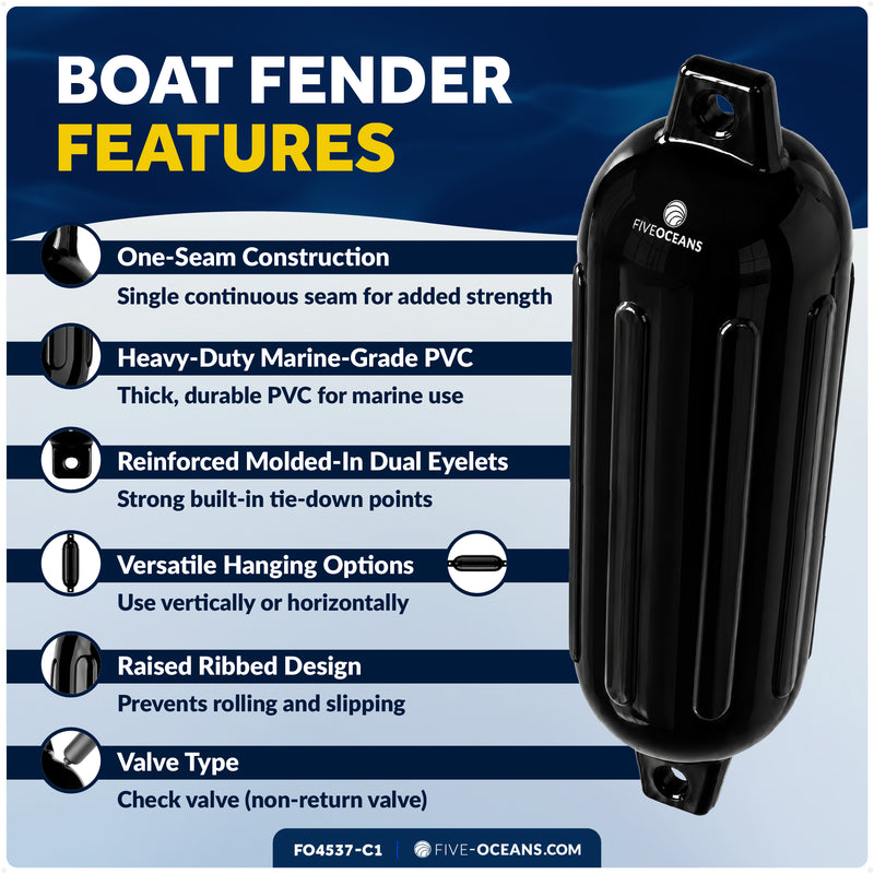 Pontoon Docking Kit - 4.5" x 16" Black Fenders with Dock Lines & Fender Clips, 4-Pack