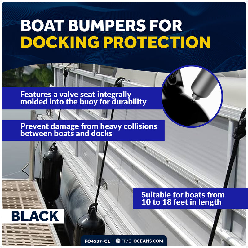 Pontoon Docking Kit - 4.5" x 16" Black Fenders with Dock Lines & Fender Clips, 4-Pack