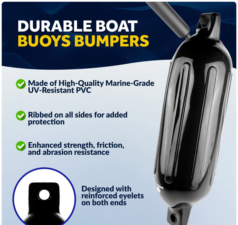 Pontoon Docking Kit - Black Fenders with Dock Lines & Fender Clips, 4-Pack