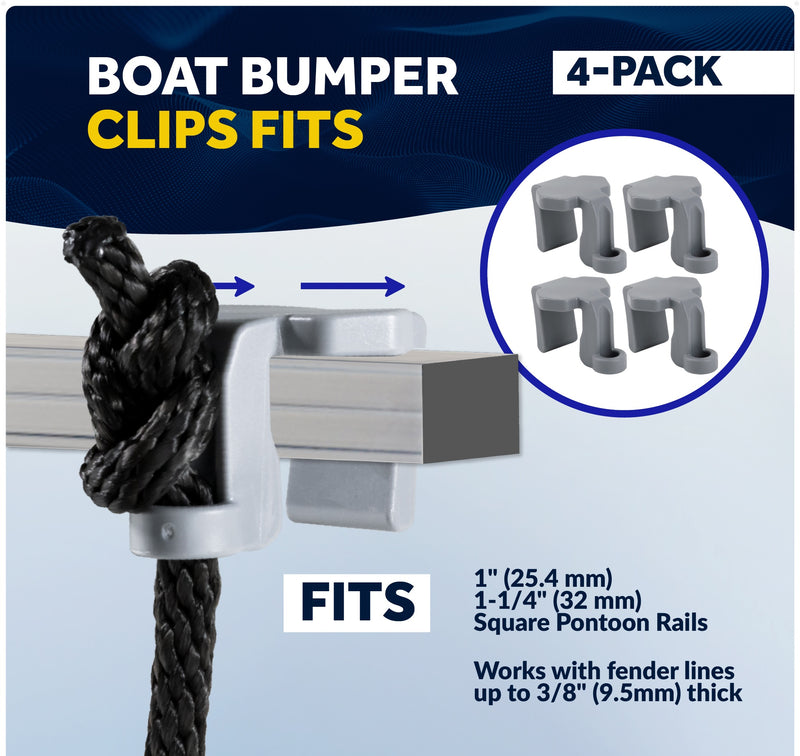 Pontoon Docking Kit - Black Fenders with Dock Lines & Fender Clips, 4-Pack