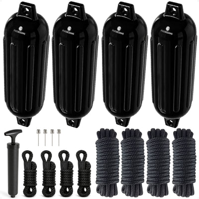 Boat Docking Kit - Black Fenders & Dock Lines, 4-Pack