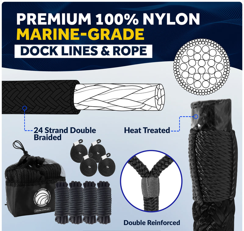 Pontoon Docking Kit - White Fenders with Dock Lines & Fender Clips, 4-Pack