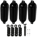 4.5" x 16" Inflatable Ribbed Boat Fenders, Black, 4-Pack