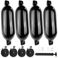 4.5" x 16" Inflatable Ribbed Boat Fenders, Black, 4-Pack
