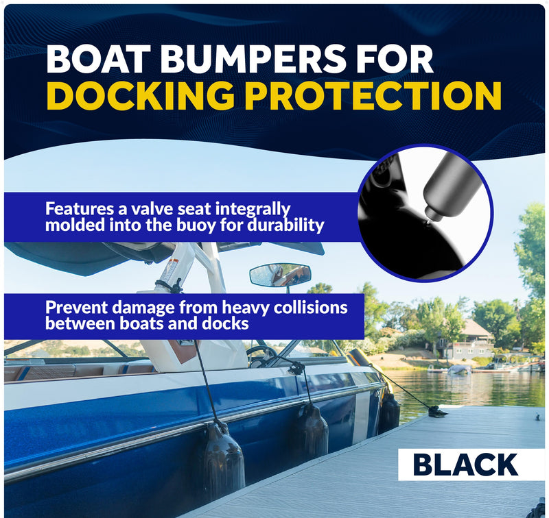 Inflatable Ribbed Boat Fenders, Black, 4-Pack - Five Oceans