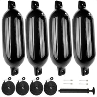 Inflatable Ribbed Boat Fenders, Black, 4-Pack