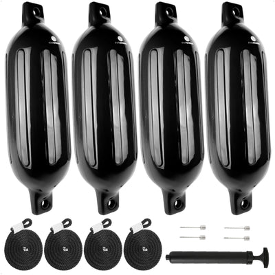 Inflatable Ribbed Boat Fenders, Black, 4-Pack - Five Oceans