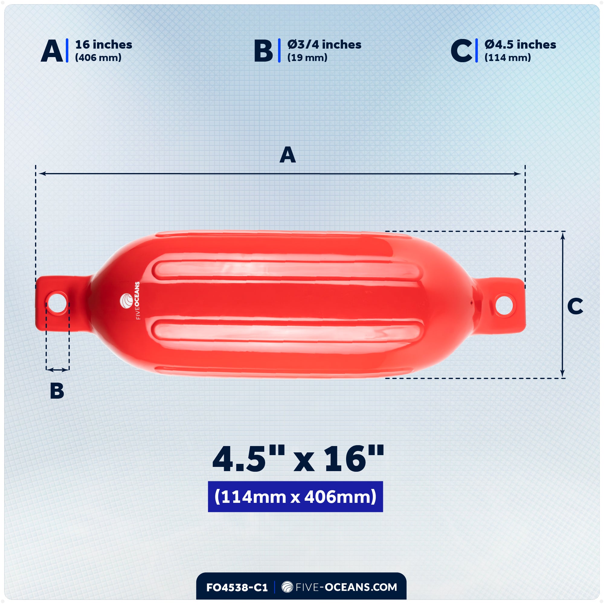 Pontoon Docking Kit - Inflatable Ribbed Fender, Red 4.5" x 16", Dock Lines and Fender Clips - FO4538-C1 - Five Oceans