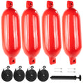 4.5" x 16" Inflatable Ribbed Boat Fenders, Red, 4-Pack