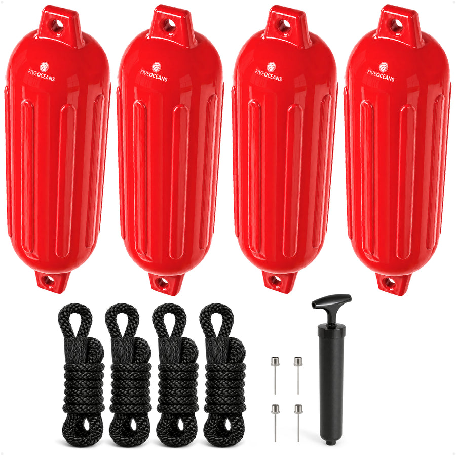 Inflatable Ribbed Fenders, Red, 4-Pack