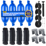 Pontoon Docking Kit - Inflatable Ribbed Fender, Blue 4.5" x 16", Dock Lines and Fender Clips - FO4539-C1
