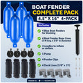Pontoon Docking Kit - 4.5" x 16" Blue Fenders with Dock Lines & Fender Clips, 4-Pack