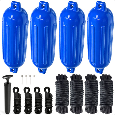 Boat Docking Kit - Blue Fenders & Dock Lines, 4-Pack