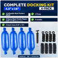 Boat Docking Kit - 4.5" x 16" Blue Fenders & Dock Lines, 4-Pack