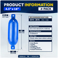 Boat Docking Kit - 4.5" x 16" Blue Fenders & Dock Lines, 4-Pack