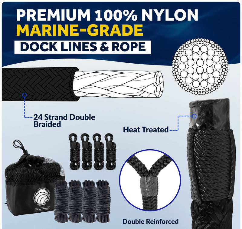 Boat Docking Kit - Blue Fenders & Dock Lines, 4-Pack