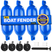 Inflatable Ribbed Boat Fenders - 4 Pack, Blue, 4.5" x 16" - FO4539