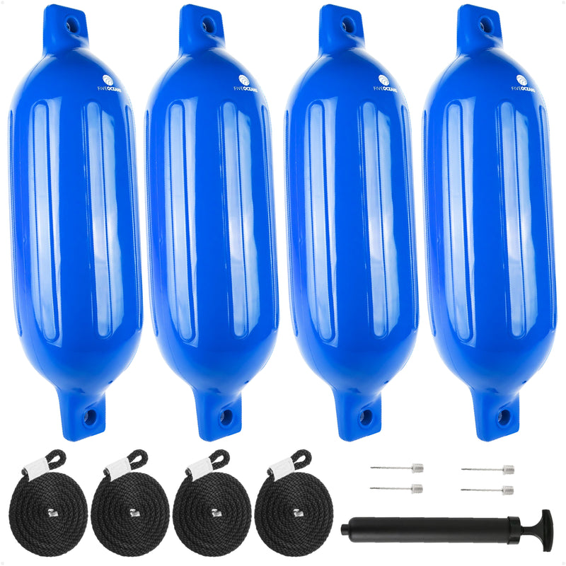 4.5" x 16" Inflatable Ribbed Boat Fenders, Blue, 4 Pack